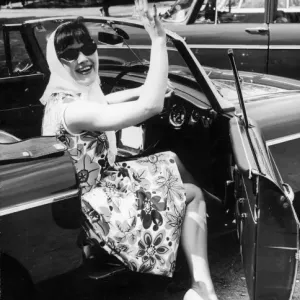 Flower Print Dress in a Convertible Scene Flower Print Dress in a Convertible Scene