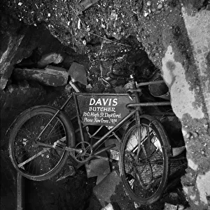 Abandoned butchers bike in Deptford bomb crater, London