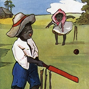Aboriginal boy playing cricket