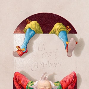 Acrobatic clown on a Christmas card