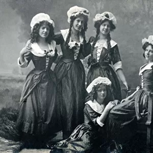 Six Actresses in Traditional Country Girl attire - all looking like early 19th century