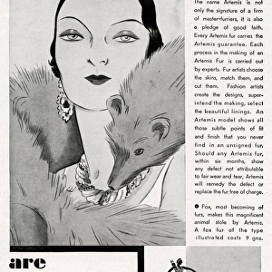 Advert for Artemis fashion furs 1930