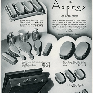 Advert for Asprey ivory toilet requisites 1938