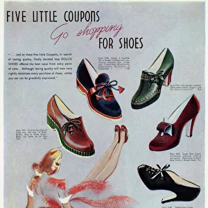 Advert for Dolcis shoes, shopping with five coupons 1941