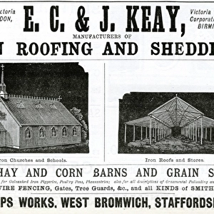 Advert for E. C. & J. Keay iron roofing & shedding 1888