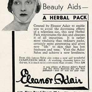 Advert for Eleanor Adair, herbal pack 1934