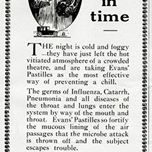 Advert for Evans Pastilles against influenza infection 1918