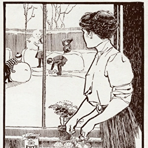Advert for Frys Cocoa - Mother prepares drinks 1912