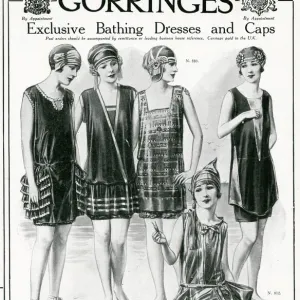 Advert for Gorringes womens bathing dresses & capes 1924