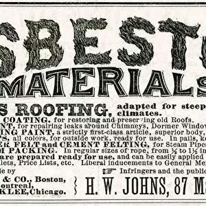 Advert for H. W Johns, asbestos materials for roofing 1875