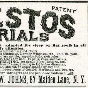 Advert for H. W Johns, asbestos materials for roofing 1875