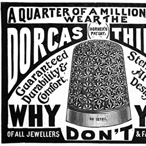 Advertisement for Horners patent Dorcas thimble, 1899