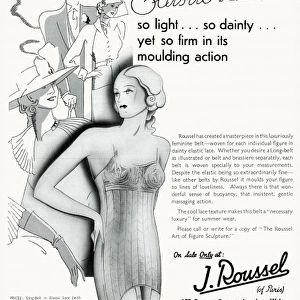 Advert for J. Roussel lingerie with elastic lace belt 1936