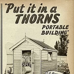 Advert for J. Thorn & Sons portable sheds and greenhouses
