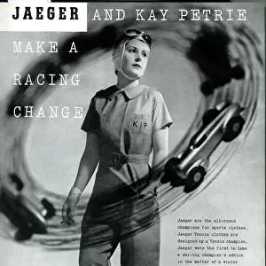 Advert for Jaeger, Kay Petrie, Motor Racing Driver