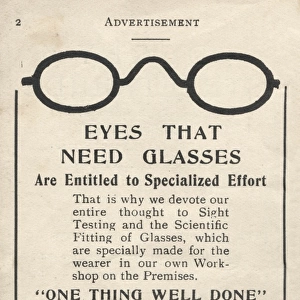Advertisement for Lancaster & Thorpe opticians, Derby