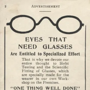 Advertisement for Lancaster & Thorpe opticians, Derby