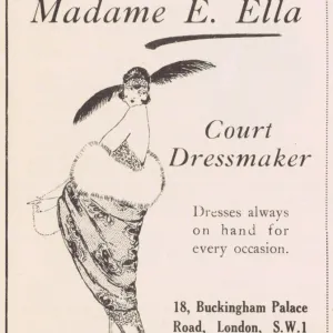 Advert for Madame E. Ella, Court Dressmaker, London, 1921