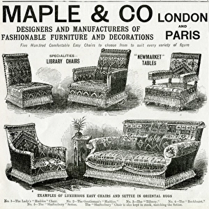 Advert for Maple & Co oriental sytle easy chairs 1900