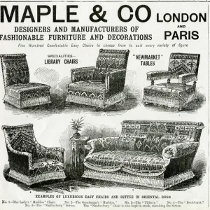 Advert for Maple & Co oriental sytle easy chairs 1900