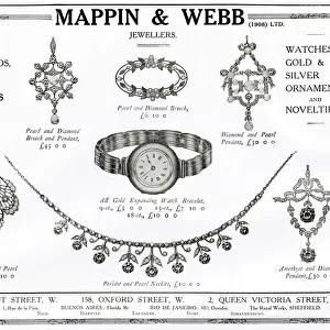 Advert for Mappin & Webb pearl and diamond jewellery 1912