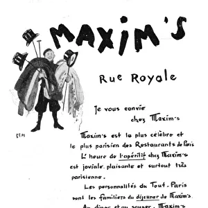 Advert for Maxims Rue Royale, Paris Date: 1920s