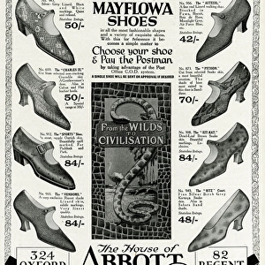 Advert for Mayflowa crocodile, ostrich and lizard shoes 1926