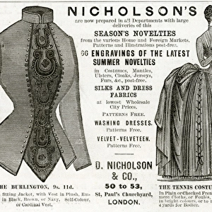 Advert for Nicholsons womens summer clothing 1886