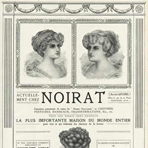 Advert for Noirat, hairstyles, hairpieces and headbands 1910