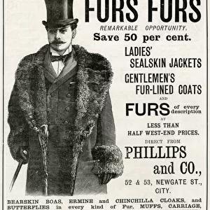 Advert for Phillipss & Co gentlemens fur coats 1893