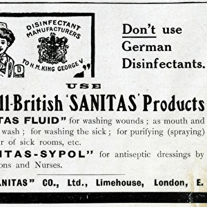 Advertisement for Sanitas disinfectant, WW1