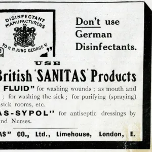 Advertisement for Sanitas disinfectant, WW1