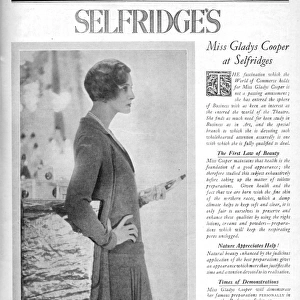 Advert for Selfridges featuring the actress Gladys Cooper