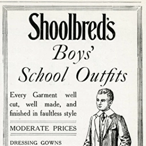Advert for Shoolbreds boys school uniforms 1915