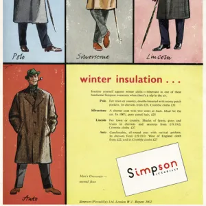 Advert for Simpson mens winter overcoats 1952