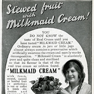 Advert for tinned Milkmaid Cream 1914