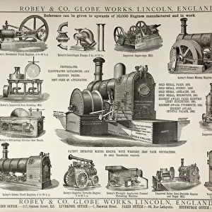 Advertisement for various types of steam engine