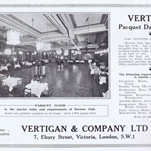 Ad for Vertigan Pacquet Dance Floors, showing floor of Recto