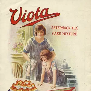 Advertisement for Viota "Afternoon Tea"cake mixture, one packet makes 18 of the most