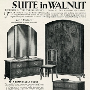 Advert for Waring furniture suite in walnut 1930
