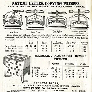 Advert, Waterlow & Sons, Patent Letter Copying Presses