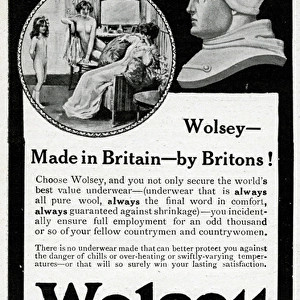 Advert for Wolsey pure wool underwear 1914