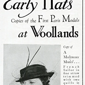 Advert for Woollands of Knightsbridge womens hats 1937