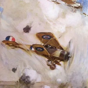 Aerial combat over trenches during First World War