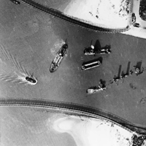 Aerial view of Bruges Canal, Zeebrugge, Belgium, WW1