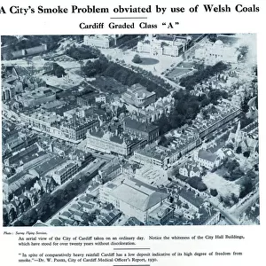Aerial view of Cardiff, showing less smoke pollution