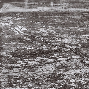 Aerial view, ruins of Dranoutre, Belgium, WW1