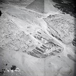 Aerial view of Sphinx and Pyramid, Giza, Cairo, Egypt