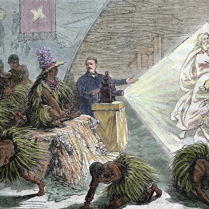 Africa. European settler instructing the natives by Magic L
