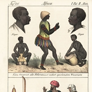 African costumes: griot musicians, dancer, and Abyssinians